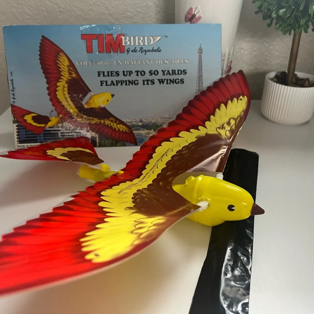 Tim Bird Vintage 1983 Flying Bird Toy - Red and Yellow
